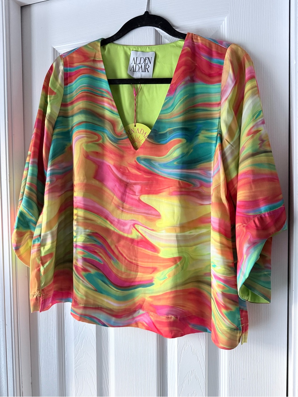 Alden Adair Bright Multi-Color V-Neck Blouse Sz S